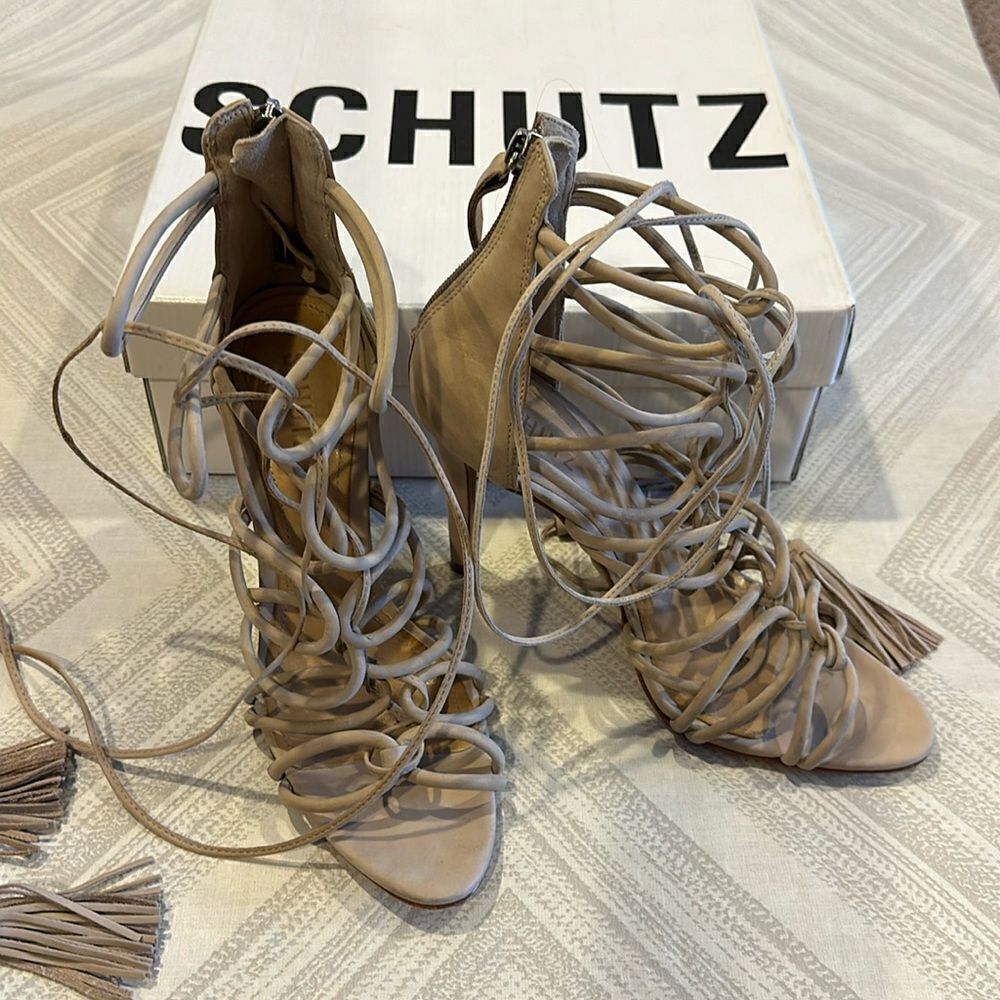 Schultz Women’s Valquis Lace Up Tassel Stiletto Heeled Sandals
